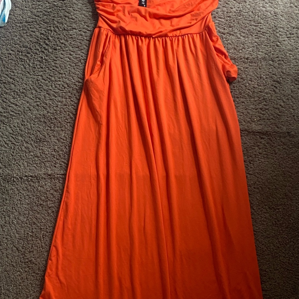 Absolutely Orange Cowl Neck Ruched Sundress